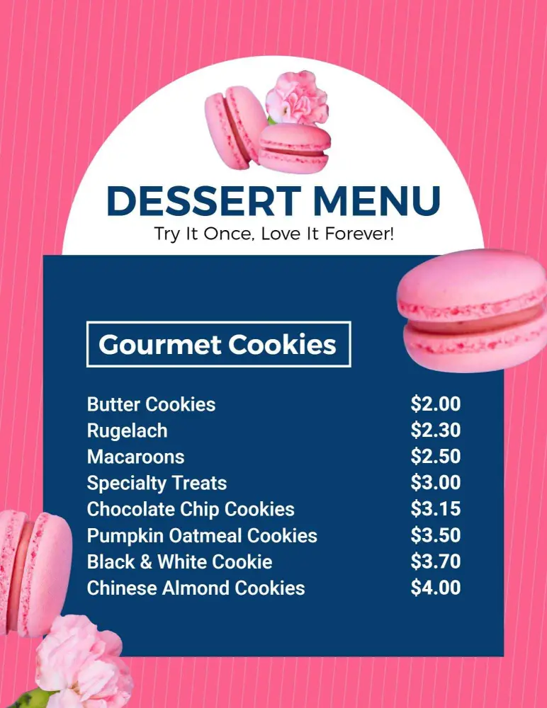 Indulgent Cookie and Cake Delights for Every Sweet Tooth Dessert Menu Template