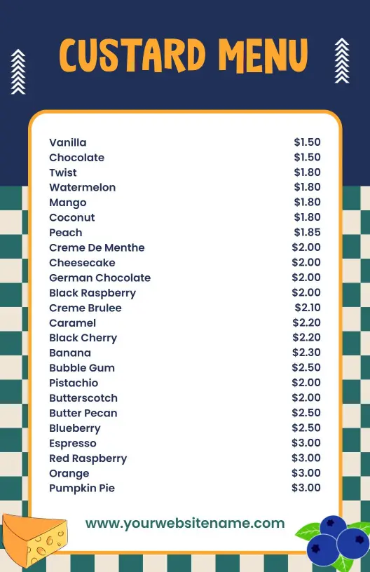 Indulgent Custard Desserts Featuring Creamy Flavors Dessert Menu Template