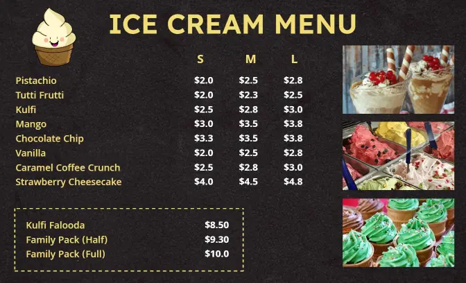 Indulgent Ice Cream Flavors and Sweet Treats Ice Cream Menu Template