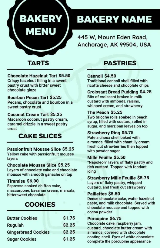 Indulgent Tarts and Pastries with Irresistible Flavors Bakery Menu Template