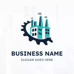 Industrial Factory Design with Gears for Manufacturing Logo Template