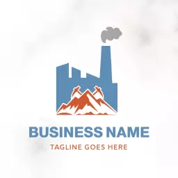 Industrial Factory Design with Mountains and Smokestacks Logo Template