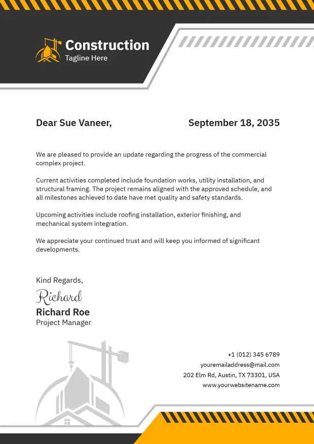 Industrial Yellow and Black Construction Company Letterhead Template