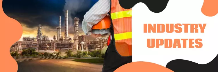 Industry Updates with Bright Orange Elements Twitter Banner Template