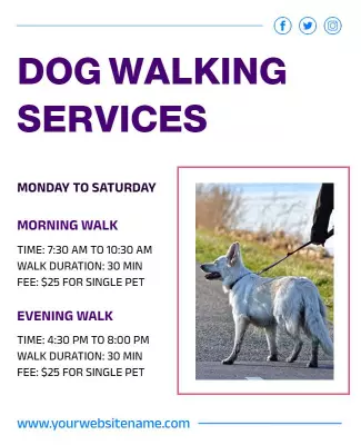 Informative Blue Dog Walking Services Schedule Poster Template