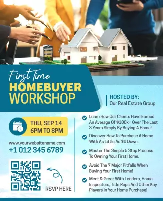 Informative Blue First Time Homebuyer Workshop Poster Template