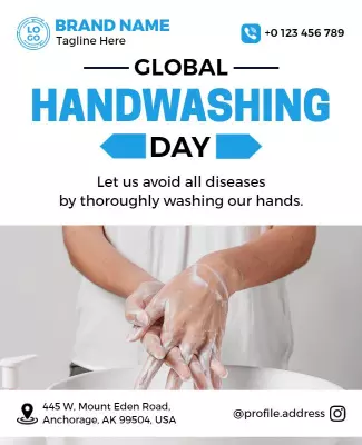 Informative Blue Global Handwashing Day Awareness Poster Template