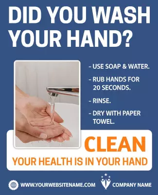 Informative Blue Health Hygiene Handwashing Instructions Poster Template