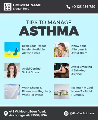 Informative Blue Health Tips for Managing Asthma Poster Template