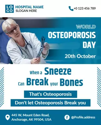 Informative Blue Osteoporosis Awareness Campaign Poster Template