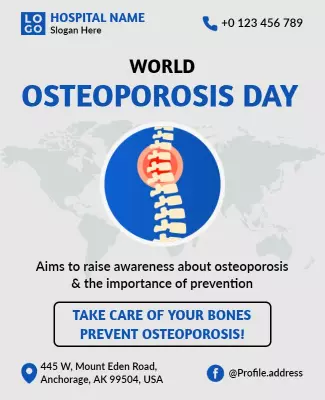 Informative Blue Osteoporosis Awareness Health Day Poster Template