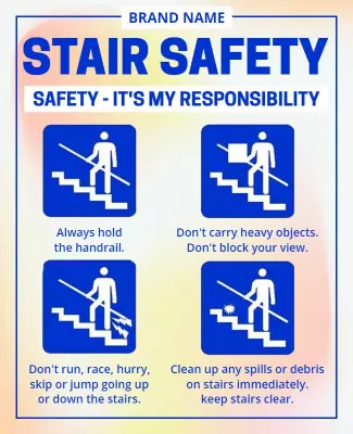 Informative Blue Stair Safety Awareness Poster Template
