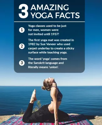 Informative Blue Yoga Facts and Wellness Inspiration Poster Template