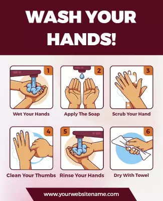 Informative Cartoon Handwashing Steps Instructions Poster Template