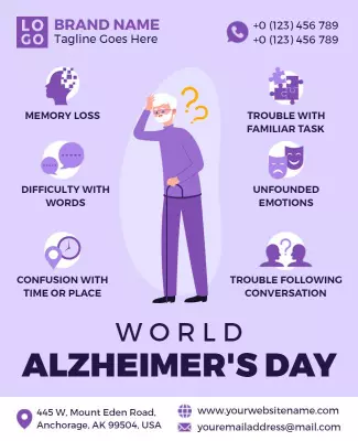 Informative Purple World Alzheimer's Day Awareness Poster Template