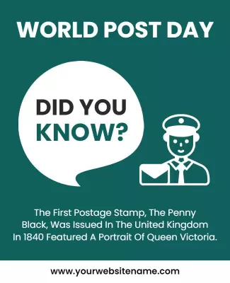 Informative Teal World Post Day Stamp History Poster Template