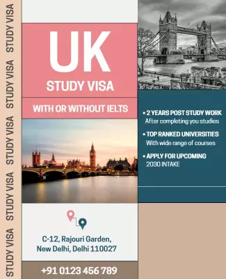 Informative UK Study Visa Options with Visual Landmarks Poster Template