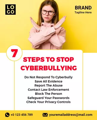 Informative Yellow Cyberbullying Prevention Steps Poster Template