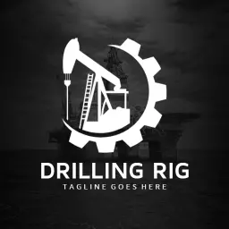 Innovative Black and White Drilling Rig Design with Gear Logo Template