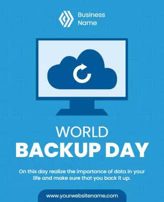 Innovative Blue Digital Data Backup Awareness Poster Template