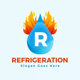 Innovative Blue Water Drop with Flames Creating Refrigeration Logo Template