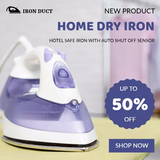 Innovative Home Dry Iron with Auto Shut Off Feature Ad Template