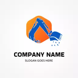 Innovative Orange and Blue Excavator Design Logo Template