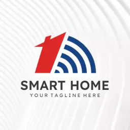 Innovative Red Home Design Showcasing Smart Home Technology Logo Template