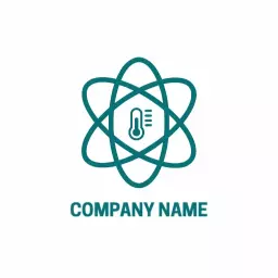 Innovative Science Logo Featuring Atom and Thermometer Design Logo Template