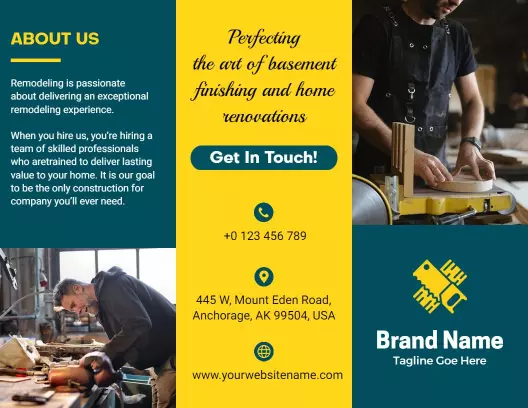 Innovative Yellow and Blue Home Renovation Tri Fold Brochure Template