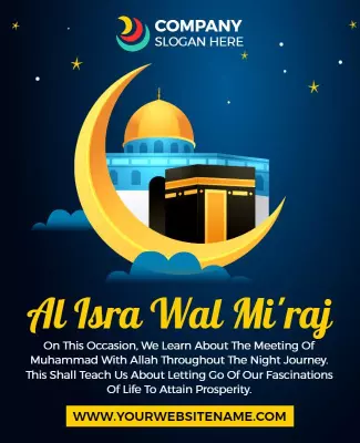 Inspirational Blue Islamic Al Isra Wal Mi'raj Event Poster Template