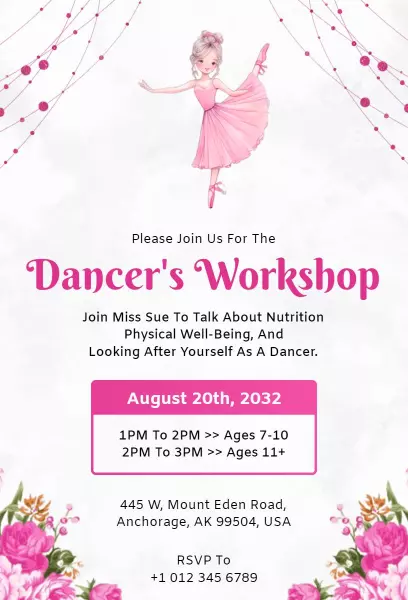 Inspirational Dancer's Wellness Education Workshop Invitation Template