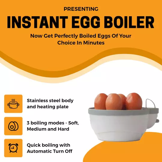 Instant Egg Boiler with Stainless Steel Design and Quick Boiling Features Ad Template