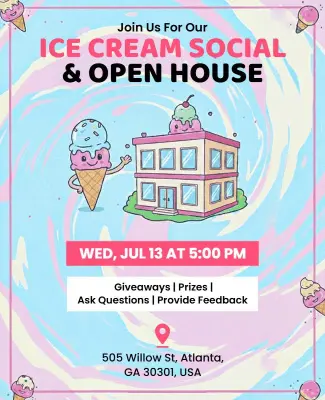 Interactive Ice Cream Social and Open House Flyer Template