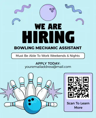 Interactive QR Code Bowling Job Hiring Advertisement Flyer Template