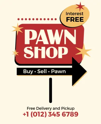 Bold Red Retro Pawn Shop Interest-Free Flyer Template
