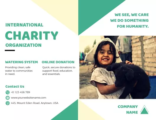 International Charity Organization Watering System Donation Brochure Template