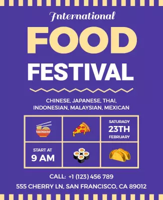 Vibrant Purple International Food Festival Flyer Template
