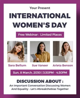 Vibrant Purple International Women's Day Webinar Flyer Template