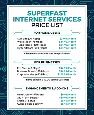 Internet Services Price List for Home and Business Flyer Template