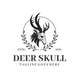 Intricate Deer Skull Design Surrounded by Elegant Leaves Logo Template