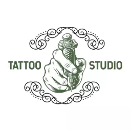 Intricate Sketch of a Hand Holding Tattoo Needle Logo Template