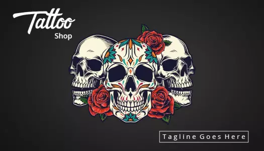 Intricate Skull and Rose Tattoo Shop Business Card Template