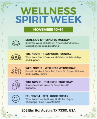 Invigoration Green Wellness Spirit Week Activities Flyer Template