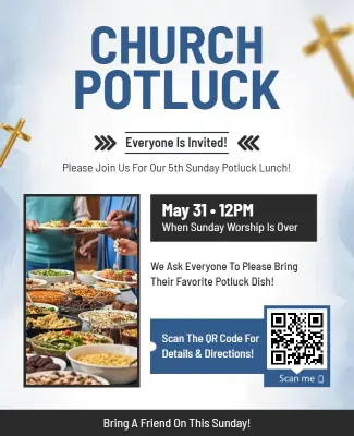 Inviting Blue Church Potluck Gathering Community Flyer Template