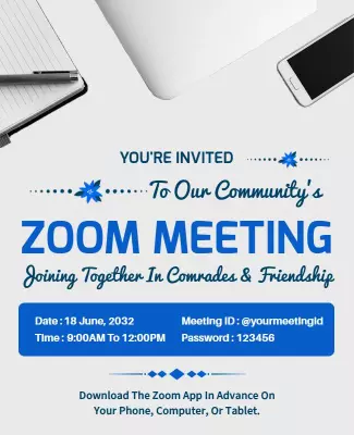Inviting Blue Zoom Meeting for Community Friendship Poster Template
