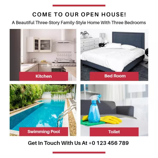 Inviting Family Home with Three Bedrooms and Pool Open House Ad Template