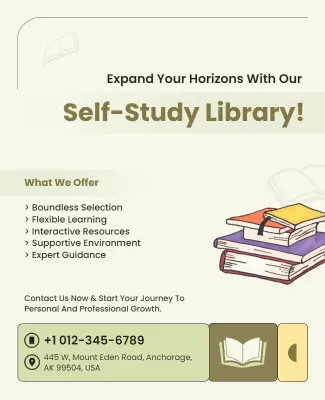 Inviting Light Green Self-Study Library Promotion Poster Template