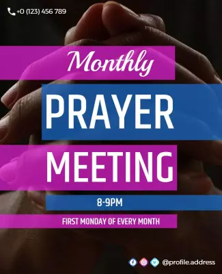 Inviting Prayer Meeting Announcement in Blue and Pink Poster Template