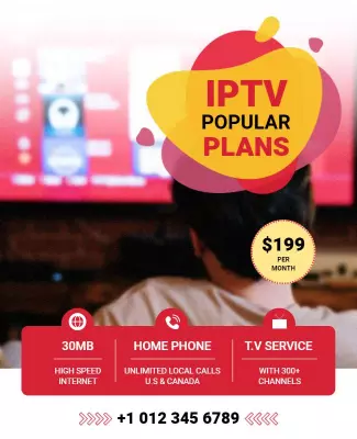 Colorful Red IPTV Popular Plans Service Flyer Template